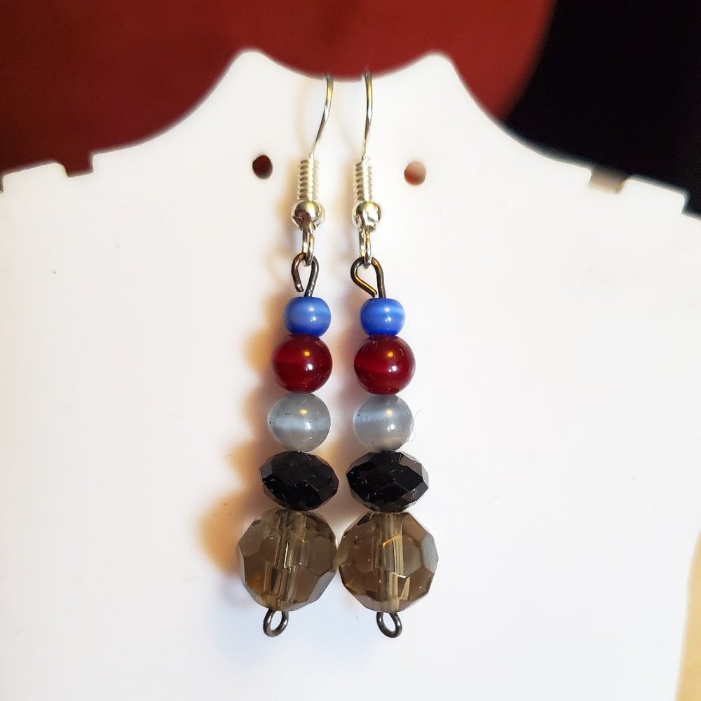 Silver Tone Hook Cat's Eye and Czech Glass Bead Dangle Earrings Tony Alexander